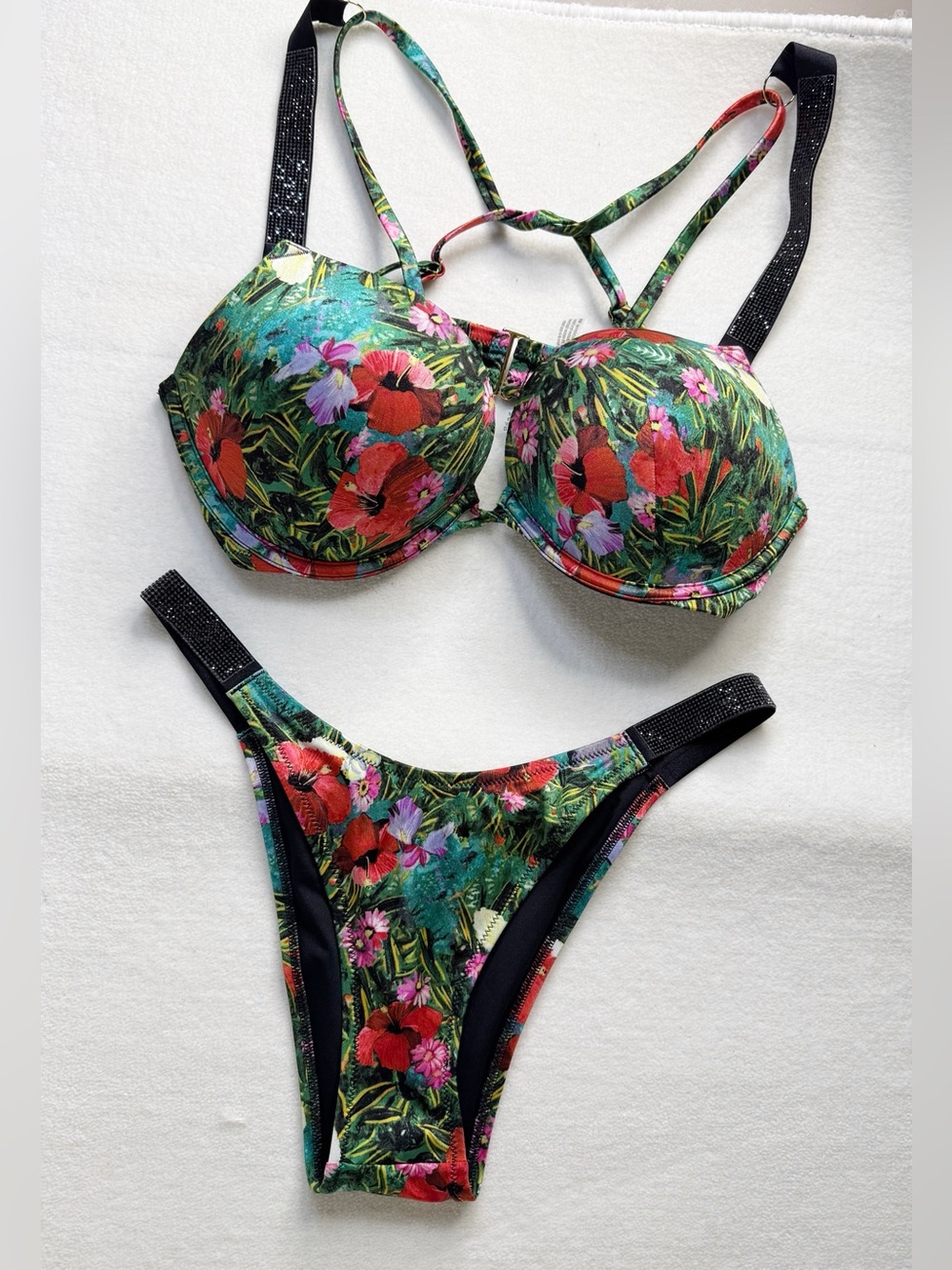 Victoria's Secret Tropical  Bombshell Floral Underwire Bikini Green Multi 36C/M - Picture 10 of 16